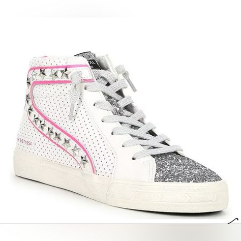 Vintage Havana Sneakers Size 9 White, Pink And Silver Colora Glitter Details Side Zipper New With Out Box Vintage Havana Sneakers, Preppy Sneakers, Black Glitter Shoes, Fun Fits, Havana Shoes, Preppy Shoes, High Sneakers, Golden Goose Shoes, 2023 Christmas