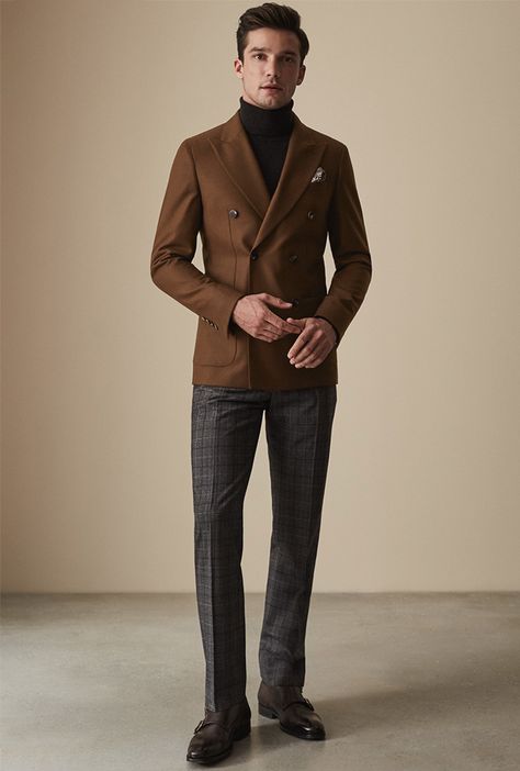 Reiss Double Breasted Suit Men, Stylish Mens Suits, Brown Suit, Classy Suits, Jeans Brown, Dress Suits For Men, Designer Suits For Men, Mens Outfit Inspiration, Fashion Suits For Men