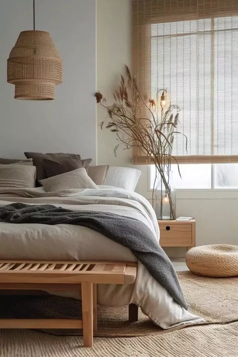 "Eco-Friendly Bedroom Decor: Home Decor Inspo" Eco Friendly Bedroom Decor, Japandi Bedroom Design, Japandi Bedroom Ideas, Modern Grey Bedroom, Gray Bedroom Ideas, Minimalist Bed Frame, Japandi Bedroom, Minimalistic Decor, Minimalist Bed