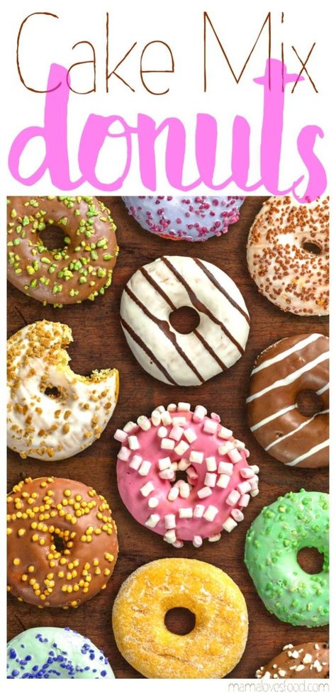 Easy Cake Mix Donuts {BAKED} Cake Mix Donuts Baked, Cake Mix Doughnuts, Mini Donut Maker Recipes, Cake Mix Donuts Recipe, Cake Donuts Baked, Donut Maker Recipes, Mini Donut Recipes, Cake Mix Donuts, Mini Donuts Maker