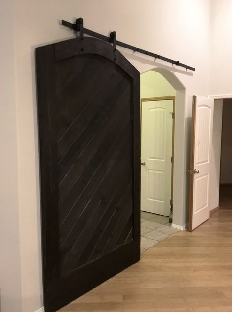 Barn Door With Arched Doorway, Sliding Barn Door Over Archway, Archway Sliding Door, Covering Arched Doorway, Barn Door Over Arched Doorway, Arched Sliding Doors Interior, Door For Arched Doorway, Arch Doorway Doors, Arch Doorway Ideas