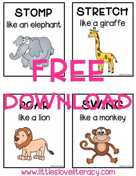 FREE Dear Zoo activity for toddlers, preschool, prek, & kindergarten. Great activity to go along with the book. Use at home with your own kids or in the classroom with students. FREE printable for a gross motor skills game called "Move Like an Animal." Incorporate literacy into the game for more learning! Children of all ages will have fun using this Dear Zoo gross motor game! #littlesloveliteracy #preschool Move Like An Animal, Dear Zoo Activities, Zoo Activities Preschool, Kaba Motor Becerileri, Classroom With Students, Zoo Lessons, Zoo Animals Preschool, Zoo Animal Activities, Preschool Zoo Theme