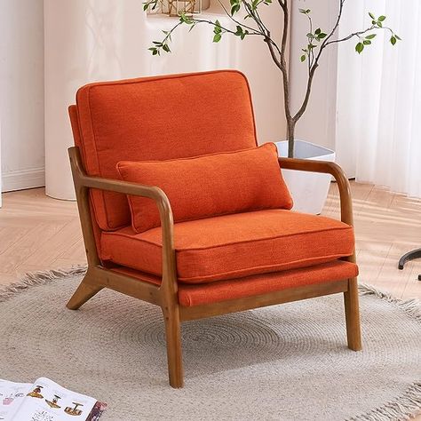 Nursery Glider Rocker, Orange Accent Chair, Mid Century Accent Chair, Comfy Reading, Mid Century Modern Accent Chairs, Living Room Orange, Fabric Accent Chair, Single Sofa Chair, Indoor Chairs