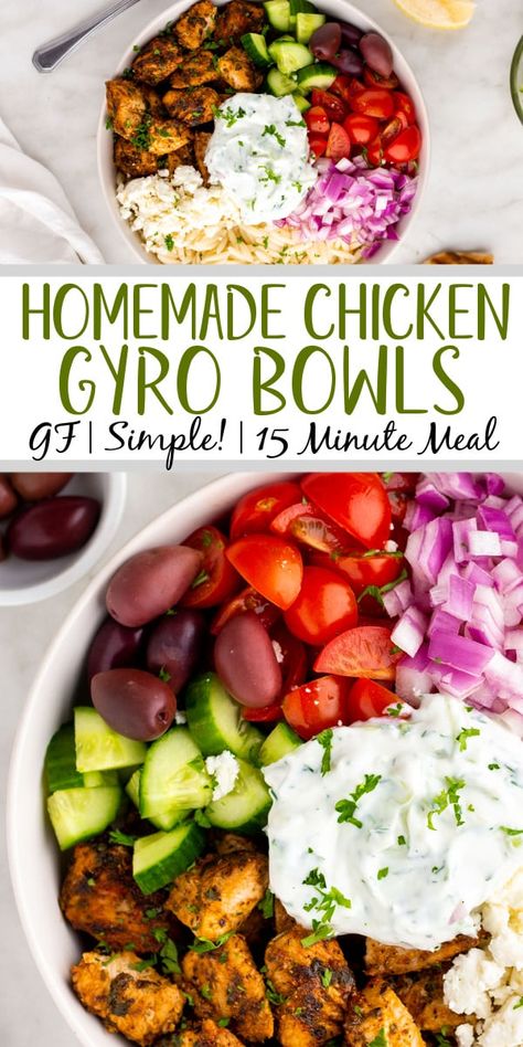 Low Calorie Greek Chicken Bowls, Chicken Gyro Bowl Tzatziki Sauce, Chicken Gyro Meal Prep, Greek Chicken Power Bowls, Greek Ground Chicken Bowls, Greek Bowl Chicken, Greek Food Meal Prep, Mediterranean Chicken Bowls Healthy, Healthy Greek Bowl Recipes