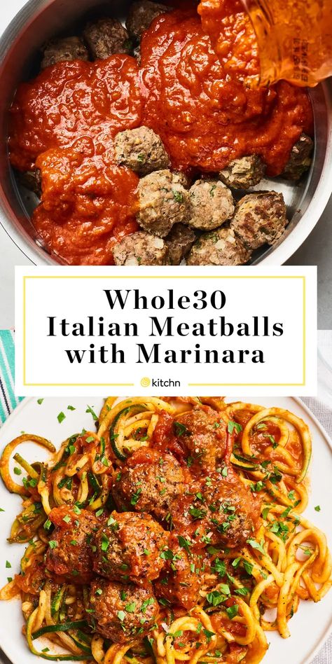 Whole 30 Meatballs Beef, Italian Meatball Recipes Dairy Free, Whole 30 Zucchini Noodle Recipes, Healthy Marinara Recipes, Healthy Italian Meatballs, Whole 30 Pasta Recipes, Marinara Recipes Dishes, Whole 30 Pasta, Meatballs Whole 30