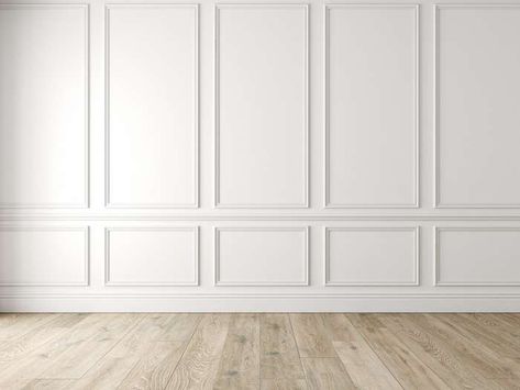 Modern Classic White Empty Interior With Wall Panels And Wooden Floor Wall Mural White Wall Wood Floor, Backdrops For Wedding, White Wall Paneling, Wall Panel Design, Wall Wood, Wall Trim, Empty Room, Wall Molding, Hus Inspiration