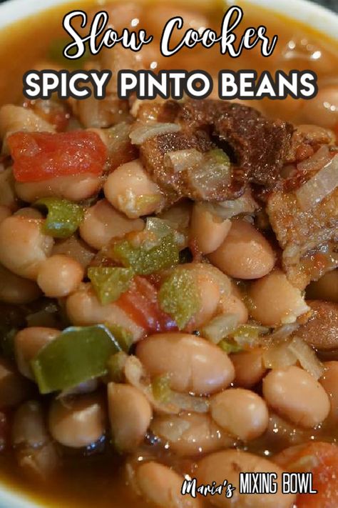 Spicy Pinto Beans, Soup In A Crock Pot, Slow Cooker Pinto Beans, Beans Recipe Crockpot, Pinto Beans Recipe, Beans In Crockpot, Slow Cooker Beans, Pinto Bean Recipes, Bean Soup Recipes