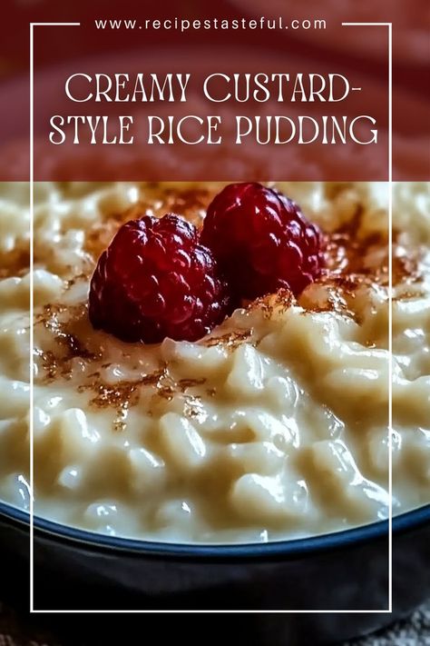 This Creamy Custard-Style Rice Pudding is a delightful and comforting dessert, featuring tender rice cooked in a rich custard made from milk, eggs, and warm spices. Perfectly sweetened and served chilled, it can be topped with raisins for an added touch of flavor. Rice Custard Pudding Recipe, Best Rice Pudding Recipe, Rice Custard, Milk Pudding Recipe, Homemade Rice Pudding, Rice Pudding Recipes, Bowl Of Rice, Rice Pudding Recipe, Custard Pudding