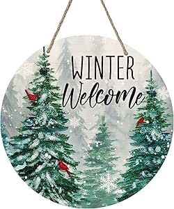 Deroro Winter Welcome Sign for Front Door Decor, Winter Farmhouse Pine Trees Cardinal Bird Wood Door Hanger for Outdoor Outside Porch, Rustic Snowflakes Wooden Wreath Wall Hanging Decoration Winter Welcome Sign, Sign For Front Door, Wood Door Hanger, Welcome Winter, Wooden Welcome Signs, Wooden Wreaths, Winter Signs, Rustic Wooden Sign, Porte Decorate