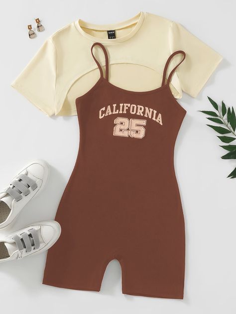 Cute Kawaii Outfits, Cami Romper, Cute Clothing, Colorful Crop Tops, Cute Dress Outfits, Stylish Summer Outfits, Shein Outfits, Cute Lazy Outfits, Cute Preppy Outfits