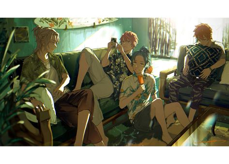 4 Friends Illustration, Friends Illustration, Scene Drawing, Group Art, Perspective Art, Drawings Of Friends, Neon Genesis, Fantasy Concept Art, Cinematic Photography