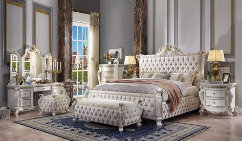 Habibi❤️Furniture on Instagram: “@habibi_furniturenyc @habibi_furnitureny❤️ financing available 3-72 months no interest Showroom location📍1160 southern blvd bronx New York…” Victorian Style Bedroom, Upholstered Bedroom Set, Eastern King Bed, Victorian Bedroom, Tufted Bed, Mattress On Floor, Upholstered Panel Bed, California King Bedding, European Antiques