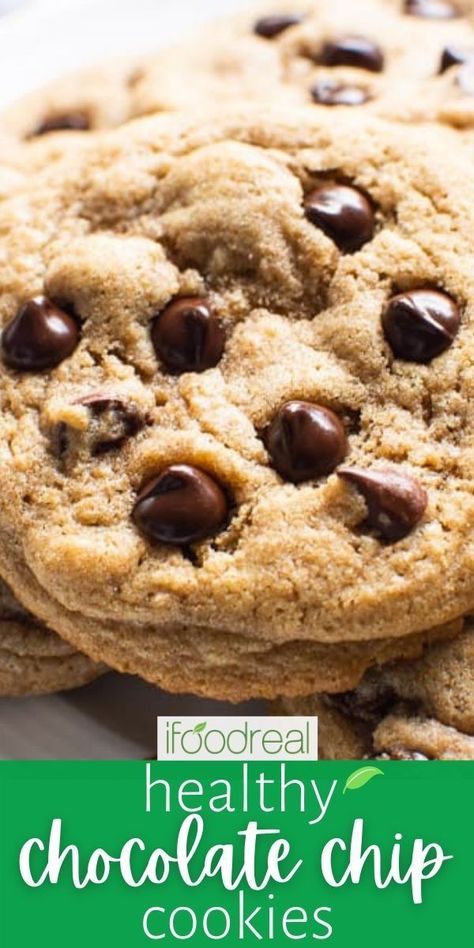 The Best Healthy Chocolate Chip Cookies, Clean Eating Chocolate Chip Cookies, Chocolate Chip Healthy Cookies, How To Make Healthy Chocolate Chip Cookies, Homemade Chocolate Chip Cookies Healthy, Healthy Dark Chocolate Chip Cookies, Choc Chip Cookies Healthy, Easy Chocolate Chip Cookies Healthy, Refined Sugar Free Chocolate Chip Cookie