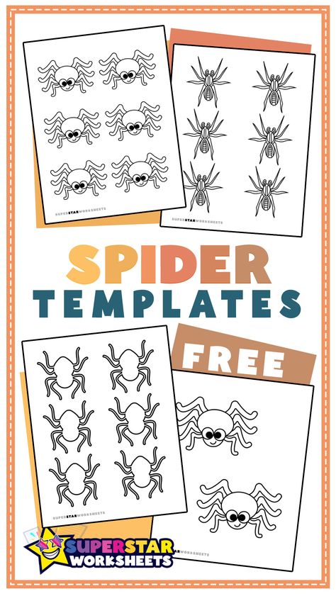 Calling all parents and teachers! These adorable spider templates are perfect for engaging little hands and minds in spooky Halloween fun. Spider Template Free Printable, Spider Template, Spider Unit, Tiny Spiders, Spider Coloring Page, Spider Wreath, Halloween Art Projects, Spider Crafts, Homeschool Board