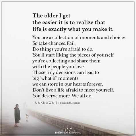 The Older I Get the Easier It is https://themindsjournal.com/the-older-i-get-the-easier-it-is/ Growing Older Quotes, Older Quotes, Getting Older Quotes, Maturity Quotes, Even When It Hurts, Too Late Quotes, Daily Quote, New Beginning Quotes, Important Life Lessons