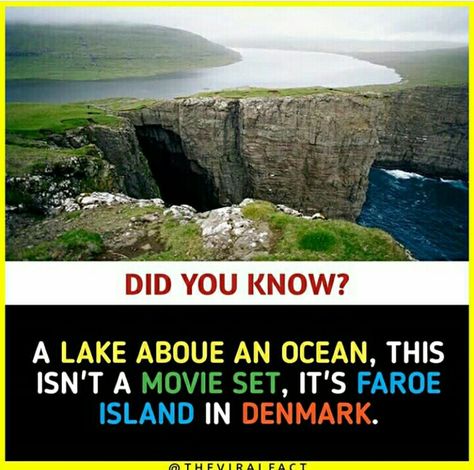 A lake above the ocean Faroe Island, Ocean Wonders, Instagram Facts, Interesting Science Facts, Indian History Facts, True Interesting Facts, Interesting Facts About World, Cool Science Facts, Amazing Science Facts