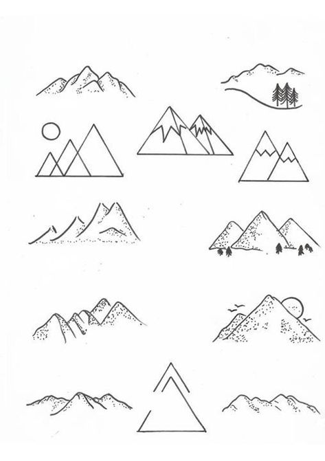 Mountain Finger Tattoo Simple, Mountains Line Tattoo, Line Drawn Mountains, Simple Hiking Tattoo, Hiking Line Art, Mountain Doodles Simple, Line Art Step By Step, Tattoos Hiking, Mountain Line Tattoo