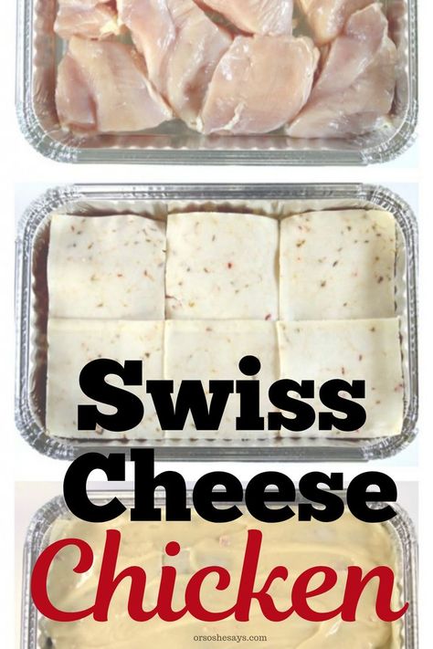 Swiss Cheese Chicken, Swiss Cheese Recipes, Swiss Chicken, Chicken Stuffing Casserole, Chicken Freezer Meals, Stuffing Casserole, Easy Freezer Meals, Chicken Bake, Cheese Chicken