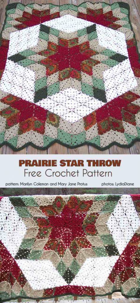 Prairie Star Throw Free Crochet Pattern Classy Pattern, Crochet Quilt Pattern, Star Crochet, Afghans Crochet, Crochet Afghan Patterns Free, Crochet Afgans, Crochet Blanket Afghan, Crochet Quilt, Crochet Patterns Free Blanket