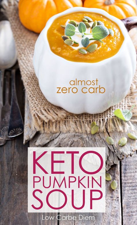 Creamy pumpkin soup with perfect keto macros. Make a spiced hot version in Fall or a citrus chilled version in Spring. Keto Pumpkin Soup, Keto Porridge, Keto Macros, Keto Diet Vegetables, Keto Approved Foods, Creamy Pumpkin Soup, Diet Dinner Recipes, Desserts Keto, Keto Diet App