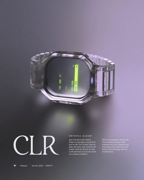 geo on Instagram: "the Crystal Clear timepiece. swipe right to see an early prototype from the lab. the most difficult part in making the watch was embedding the holographic display inside the superglass body without adding too much bulk." Watch Concept, Futuristic Watches, Holographic Displays, Digital Wrist Watch, Retro Gadgets, New Technology Gadgets, Futuristic Design, Komik Internet Fenomenleri, Retro Futurism