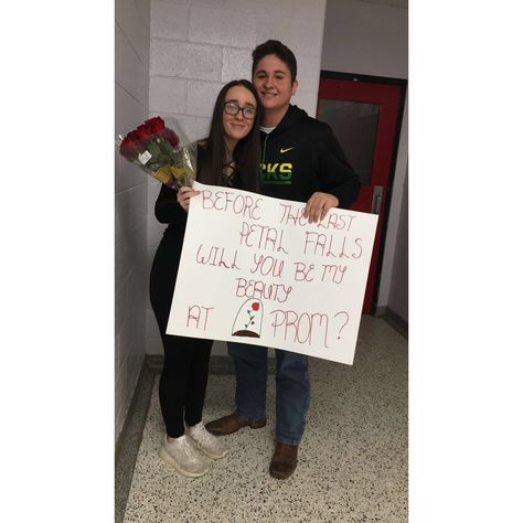 Beauty And Beast Prom Proposal, Beauty And The Beast Homecoming Proposal, Rose Hoco Proposal, Beauty And The Best Hoco Proposal, Hoco Proposals Ideas Beauty And The Beast, Rose Promposal, Beauty And The Beast Hoco Proposals, Disney Princess Hoco Proposals, Beauty And The Beast Promposal