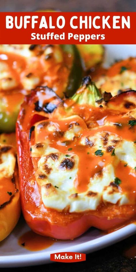 Buffalo Chicken Dip Peppers, Easy Buffalo Chicken Stuffed Peppers, Buffalo Chicken Dip Stuffed Peppers, Buffalo Chicken Sausage Meals, Stuffed Bell Peppers Buffalo Chicken, Buffalo Stuffed Peppers, Buffalo Chicken Peppers, Stuffed Peppers Oven, Grocery Ideas