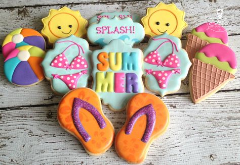 Summer Beach Pool Themed Decorated Sugar Cookies #babyshowerideas4u #birthdayparty  #babyshowerdecorations  #bridalshower  #bridalshowerideas #babyshowergames #bridalshowergame  #bridalshowerfavors  #bridalshowercakes  #babyshowerfavors  #babyshowercakes Pool Theme Cookies, Summer Themed Cookies, Summertime Cookies, Cookies Summer, Summer Sugar Cookies, Summer Cookie, Cookies Cupcake, Beach Cookies, Swimming Party