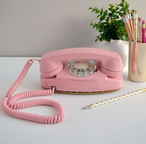 I have this princess phone same color,still use it occasionally !❤️ 2000s Pink Aesthetic, Podcast Artwork, Retro Pink Kitchens, Old School Phone, Princess Phone, Rotary Dial Phone, Dial Phone, Antique Phone, Rotary Phone