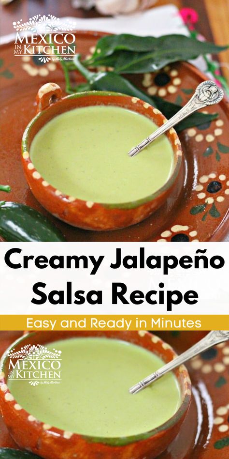 Homemade Hot Sauce Mexican, Jalapeno Avocado Salsa, Salsa Verde Creamy, Spicy Mexican Salsa, Green Creamy Salsa, Mexican Salsa Recipes Authentic, Creamy Green Salsa Recipe, Creamy Green Salsa, Mexican Green Sauce