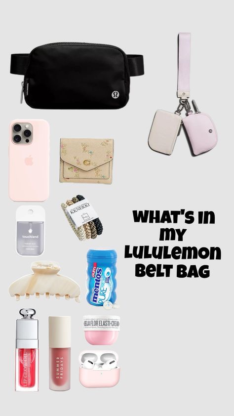 What's in my lululemon belt bag #wishlist #whatinmybag #lululemon #beltbag Outfits To Wear With Lululemon Belt Bag, What To Put In Your Belt Bag, Lululemon Everywhere Belt Bag Outfit, Lululemon Crossbody Bag Outfit, Croquet Aesthetic, Lululemon Products, Lululemon Belt Bag Outfit, Lululemon Wishlist, Belt Bag Outfit