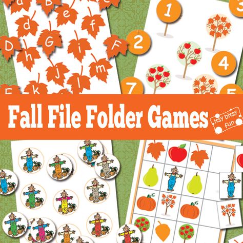 Free Printable Fall File Folder Games - Alphabet, Counting, Colors... File Folder Games Free, File Folder Activities, Fall Lessons, File Folder Games, Fall Preschool, Folder Games, Preschool Games, Preschool Theme, Easy Fall