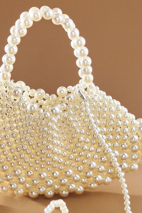 The Sabana Pearl Bag features a sleek design embellished with eye-catching faux pearl beading, making it an exquisite accessory that's perfect for special occasions. | Sabana Pearl Bag by Anthropologie in White, Women's, Plastic Diy Earrings Easy, Pearl Beading, Beaded Evening Bags, Pearl Bag, Handmade Ideas, Beaded Purses, Beaded Bags, Coin Pouch, White Beads