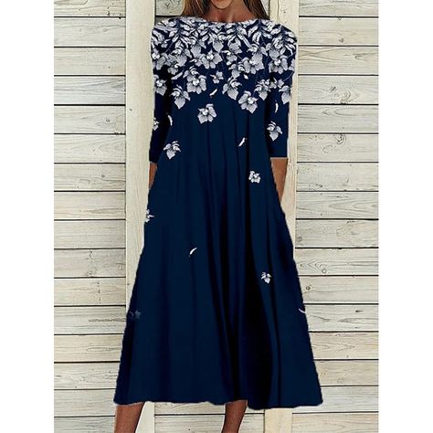 Graphic Floral, Midi Shift Dress, Blue Coffee, Womens Shift Dresses, Long Dress Casual, Midi Dress Casual, Dresses By Length, Green Midi Dress, Long Sleeve Midi