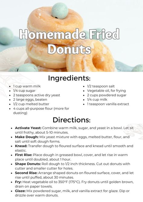 Indulge in our homemade fried donuts recipe! These fluffy, golden treats are easy to make and perfect for satisfying your sweet tooth. Enjoy fresh, warm donuts anytime. Check more at https://chefrecipecards.com/desserts/homemade-fried-donuts-recipe/ Homemade Maple Donuts Recipe, Homemade Deep Fried Donuts Recipe, Recipe For Donuts Easy, Homemade Funyuns Recipe, Yeast Doughnut Recipe Fried, Homemade Fried Donuts Recipes, Fluffy Donut Recipe Fried, Donut Shop Recipes, Small Batch Donuts Recipes