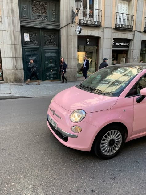 Pink Fiat 500 Aesthetic, Pink Fiat 500, Pink Car Aesthetic, Fiat 500 Aesthetic, Fiat 500 Pink, Pink Fiat, 500 Fiat, Fiat 500c, First Cars