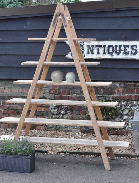 A Frame Ladder, Antique Ladder, Rustic Shelving, Ladder Plant Stand, Old Wooden Ladders, Ladder Shelf Diy, Ladder Display, Ladder Shelves, Small Pallet