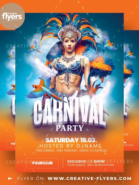 Class Poster Ideas, Carnival Flyer, 3d Animation Wallpaper, Carnival Design, Techno Party, Carnival Posters, Flyer Free, Psd Flyer, Mardi Gras Party