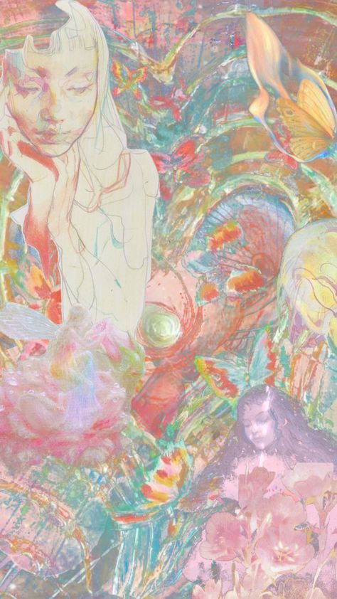 Pastel trippy collage #print #pastel #art #vibes #trippy #aesthetic #wallpaper #women Trippy Aesthetic Wallpaper, Scrap Wallpaper, Nature Art Wallpaper, Hologram Art, Trippy Collage, Wallpaper Women, Meaningful Paintings, Trippy Aesthetic, Wallpaper Ocean