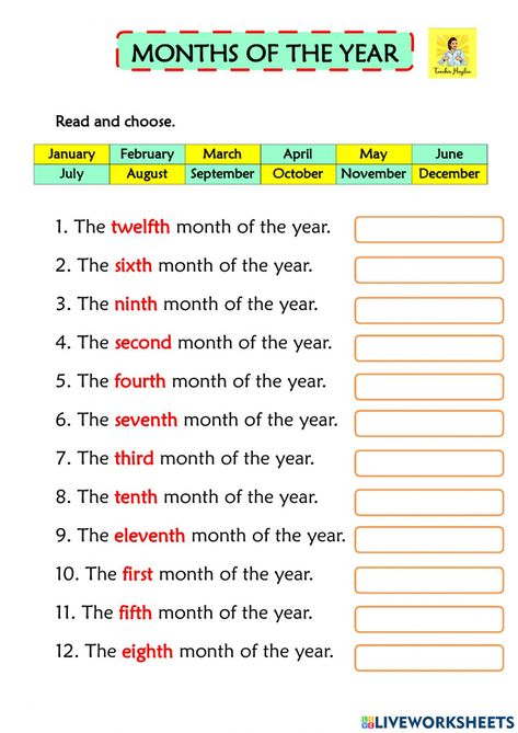 Months of the year online exercise for YEAR 4 Year 4 Activities, Esl Months Of The Year, Year 4 English Worksheets, Months In A Year Worksheet, Months Of The Year Writing Practice, Month Worksheets For Kids, Days And Months Worksheets, Grade 4 Activities, 12 Months Of The Year