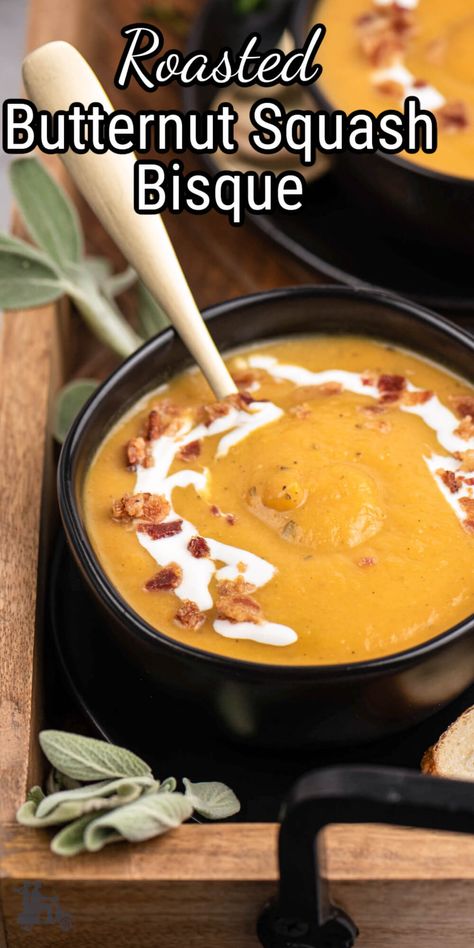 Butternut Squash Bisque Soup, Best Roasted Butternut Squash, Holiday Soup, Roasted Winter Squash, Squash Bisque, Winter Squash Soup, Holiday Soups, Bisque Soup Recipes, Butternut Squash Bisque