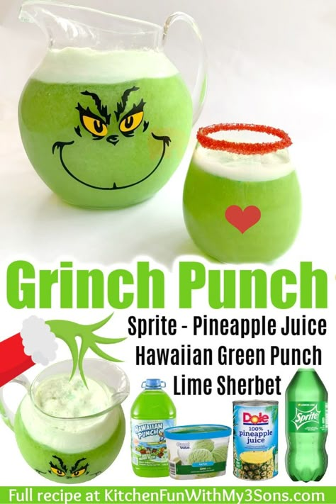 Grinch Punch, Green Punch, Christmas Drinks Recipes, Grinch Christmas Party, Christmas Punch Recipes, Christmas Punch, Punch Recipe, Kid Drinks, Kids Christmas Party