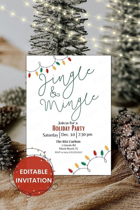 Jingle & Mingle Editable Digital Invitation for your very Merry Holiday Party! Jingle And Mingle, Christmas Invite, Bunco Party, Catering Ideas Food, Christmas Invitations, Christmas Party Invitations, Very Merry Christmas, Digital Invitation, Free Templates