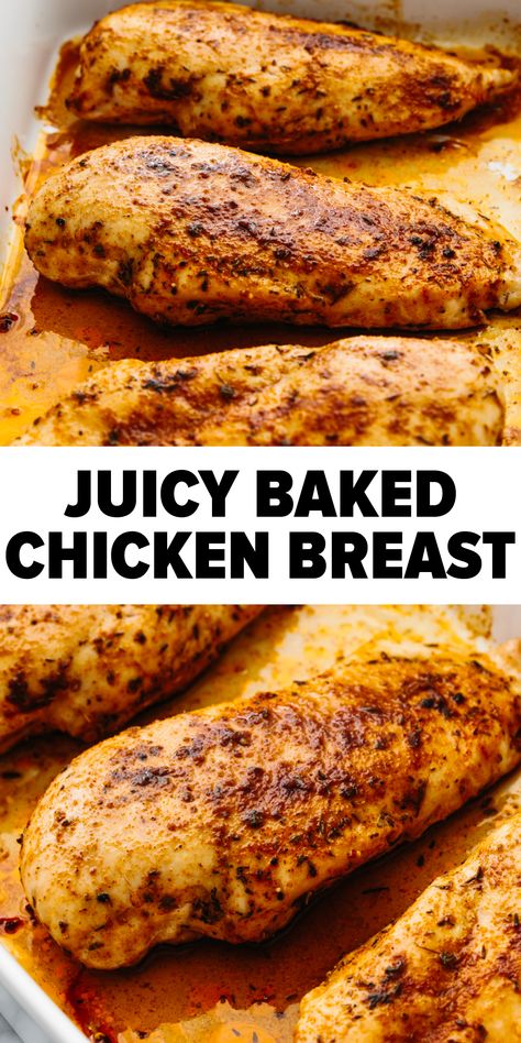 Baked chicken breasts in a casserole pan Best Baked Chicken Breast, Juicy Baked Chicken Breast, Baked Boneless Chicken Breast, Boneless Skinless Chicken Breast Recipes, Chicken Breast Oven Recipes, Skinless Chicken Breast Recipes, Oven Baked Chicken Breast, Best Baked Chicken, Chicken Breast Oven