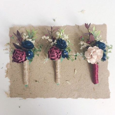 Navy And Burgundy Wedding, Buttonhole Flowers, Burgundy And Navy Blue, Rose Boutonniere, Wedding Ceremony Flowers, Fall Wedding Flowers, Dusty Blue Weddings, Future Wedding Plans, Boutonniere Wedding