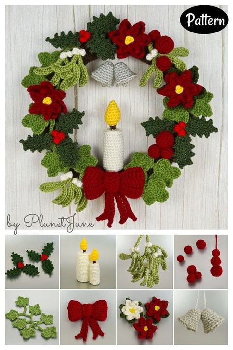 Crocheted Christmas Wreaths, Crochet Christmas Wreath Free Pattern, Crochet Wreath Pattern Free, Crochet Christmas Gifts Free Patterns, Crochet Christmas Decorations Free Pattern, Crochet Wreath Christmas, Christmas Crochet Wreath, Crocheted Wreaths, Crochet Gift Patterns Free