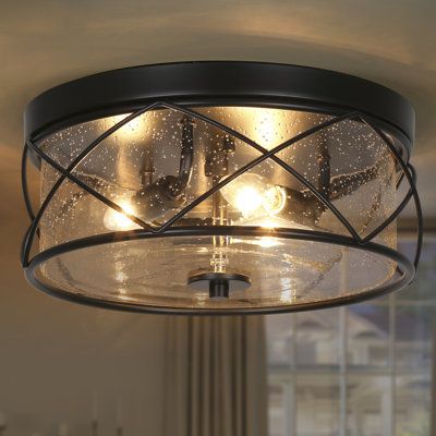 Farmhouse Flush Mount Light, Black Flush Mount Light, Glass Farmhouse, Flush Mount Led Lights, Hallway Light Fixtures, Glam Lighting, Black Cage, Contemporary Light Fixtures, Foyer Lighting