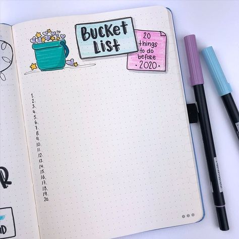 Bullet journal ideas Bujo Bucket List, Notesbog Design, Bucket List Journal, Bullet Journel, Bullet Journal Set Up, Bullet Journal 2019, Journal News, Bullet Journal Notebook, Dot Journals