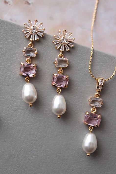 Gold Blush Bridal Necklace and Earring Set, Boho Wedding Earrings, Pink Bridal Necklace Set, Bridal Jewelry Pearl Earrings Wedding Jewelry - Etsy UK Bridal Jewelry Pearl Earrings, Bridal Jewelry Pearl, Jewelry Pearl Earrings, Pink Jewelry Set, Boho Wedding Earrings, Jewel Wedding, Bridal Necklace Set, Pearl Earrings Wedding, Blush Bridal