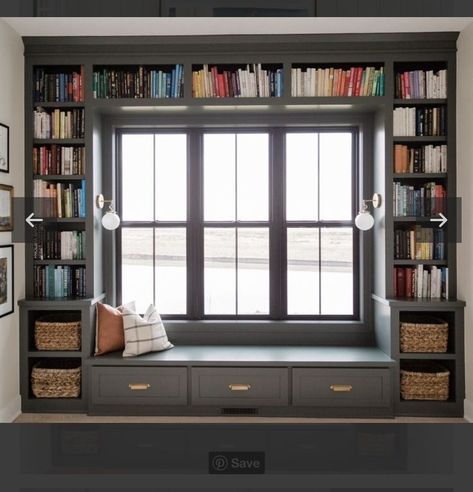 Window Ideas Aesthetic, Bedroom Window Ideas, Window Seat Ideas, Home Library Rooms, Window Seat Design, Farmhouse Small, Window Benches, Home Library Design, Bedroom Window